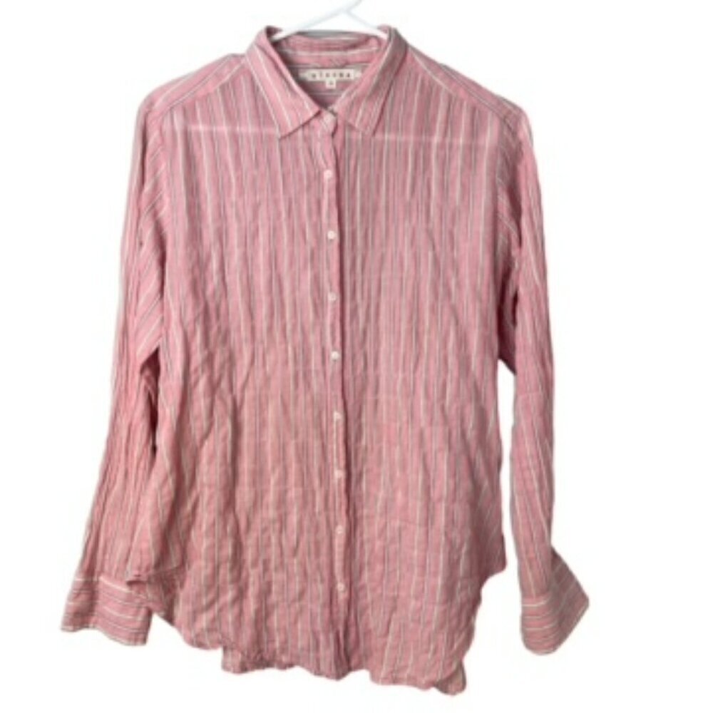 XiRENA Striped Crinkle Long Sleeve Button Up Shirt Cotton Blouse XS